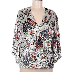 Anthropologie Maeve Umi Wrap Floral Silk Blend Kimono Sleeve Top M